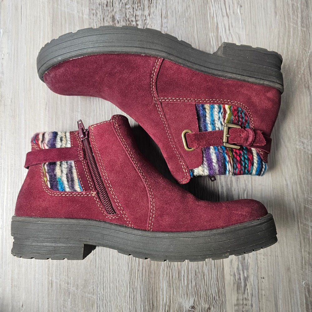 Earth Origins Womens Tate Suede Ankle Boots 8M Merlot Water Repellent Boho Cabin